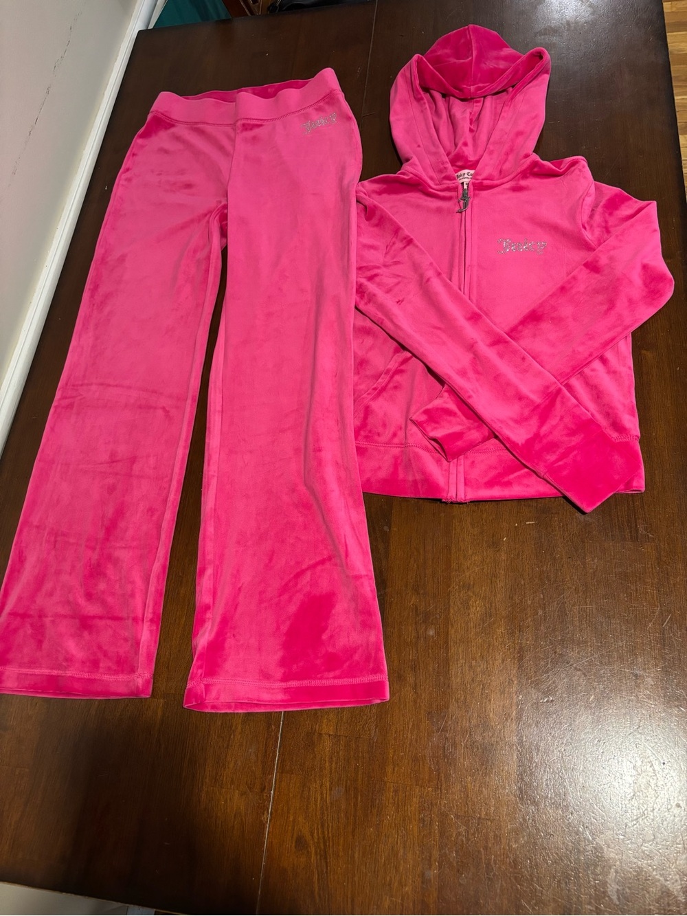 Juicy Couture Hot Pink Velour Track Pants & Hoodie Set XS